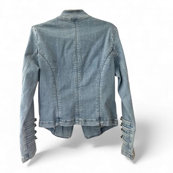 Free People Women's Fitted Military Denim Jean Jacket Indigo Blue Size Large - Picture 4 of 9